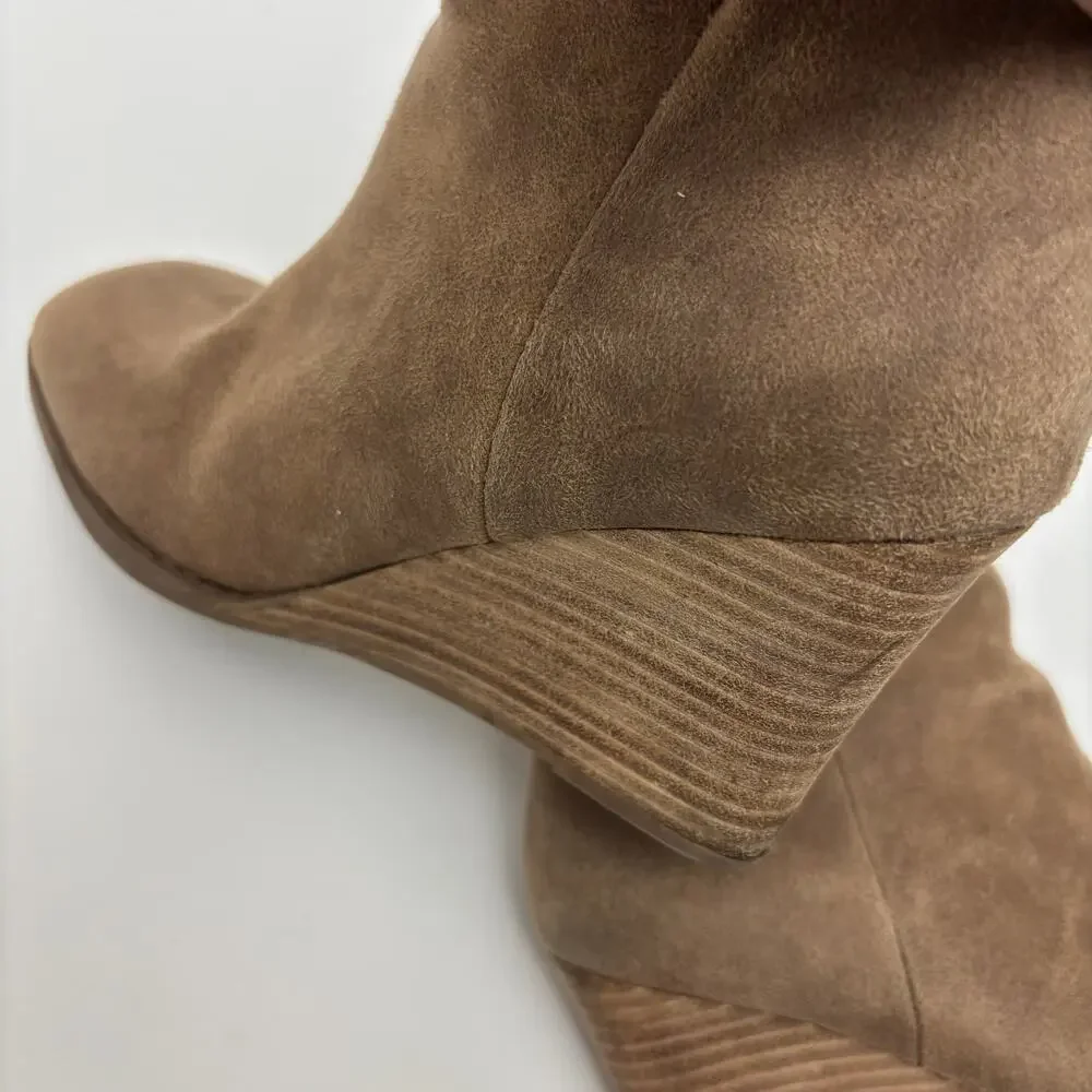 Dolce Vita Rupart Wedge Square Toe Ankle Bootie Truffle Tan Suede Women's Size 7